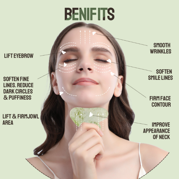 Gift Box Facial & Body Massage Tool Set 100% Natural Quartz: Tea Green