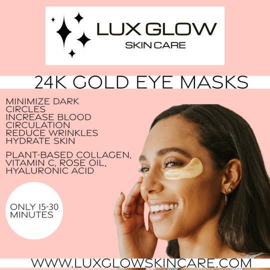 Lux Glow 24k Gold Eye Masks - BRANDED - 10 Pairs each box: BRANDED