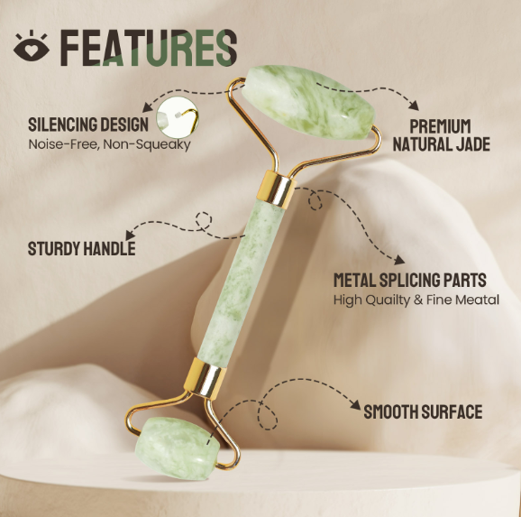 Gift Box Facial & Body Massage Tool Set 100% Natural Quartz: Tea Green