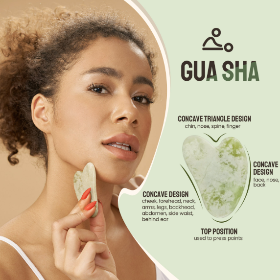 Gift Box Facial & Body Massage Tool Set 100% Natural Quartz: Tea Green