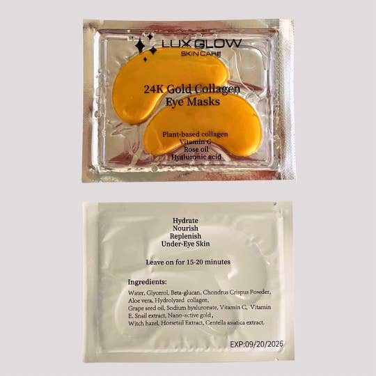 Lux Glow 24k Gold Eye Masks - BRANDED - 10 Pairs each box: BRANDED